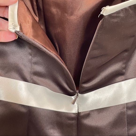 Jessica McClintock x Gunne Sax Brown/Ecru Formal Strapless Satin Dress Tulle 5/6 - Picture 7 of 10